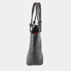 Pre Owned Chanel Medium Cambon Line Black Leather Tote Bag