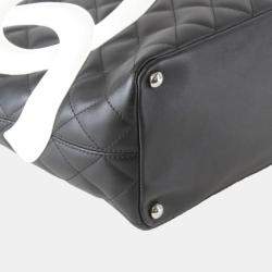 Pre Owned Chanel Medium Cambon Line Black Leather Tote Bag