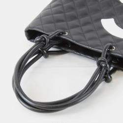Pre Owned Chanel Medium Cambon Line Black Leather Tote Bag