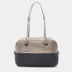 Pre Owned Chanel Coco Mark Charm Black/Brown Calfskin Shoulder Bag