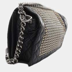 Pre Owned Chanel Boy Chanel Shoulder Bag Lambskin Leather Black And Beige