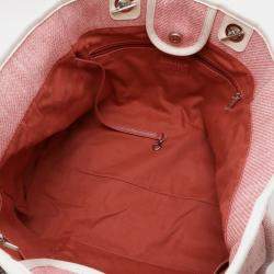 Pre Owned Chanel Deauville Tote Gm Bag Chain Shoulder Canvas Leather Pink White