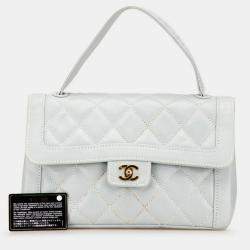 Pre Owned Chanel Matelasse Wild Stitch Coco Mark Handbag Blue Lambskin