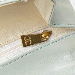 Pre Owned Chanel Matelasse Wild Stitch Coco Mark Handbag Blue Lambskin