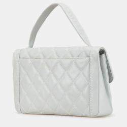 Pre Owned Chanel Matelasse Wild Stitch Coco Mark Handbag Blue Lambskin