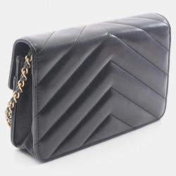 Pre Owned Chanel Chevron V-Stitch Shoulder Bag In Lambskin Leather Black
