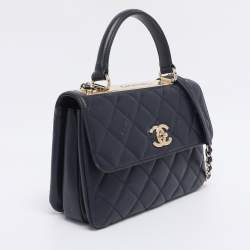 Pre Owned Chanel Blue Quilted Leather Small Trendy CC Flap Top Handle Bag