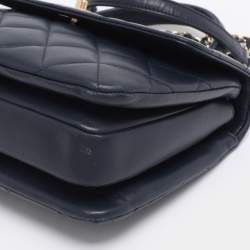 Pre Owned Chanel Blue Quilted Leather Small Trendy CC Flap Top Handle Bag