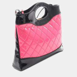 Pre Owned Chanel Pink Mini Bicolor Quilted Patent 31 Shopping Bag