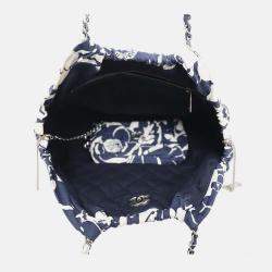 Pre Owned Chanel 2021 Coco Beach Blue/White Canvas Tote Bag