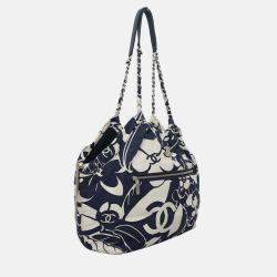 Pre Owned Chanel 2021 Coco Beach Blue/White Canvas Tote Bag