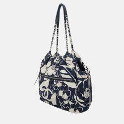 Pre Owned Chanel 2021 Coco Beach Blue/White Canvas Tote Bag