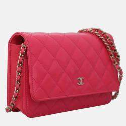 Pre Owned Chanel Pink Patent Wallet On Chain