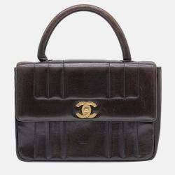 Pre Owned Chanel Vintage Vertical Black/Brown Lambskin Tote GHW