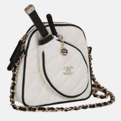 Pre Owned Chanel 23C Coco Master Racket White Canvas Leather Mini Bag