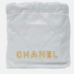 Pre Owned Chanel Mini 22C Light Grey Lambskin Crossbody Bag GHW