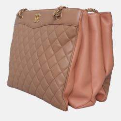 Pre Owned Chanel Quilted Brown Coco Vintage Tote Bag