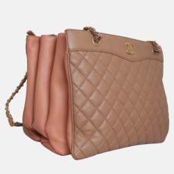 Pre Owned Chanel Quilted Brown Coco Vintage Tote Bag