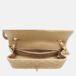 Pre Owned Chanel Rectangle Flap Mini Iridescent Gold Caviar Classic Bag