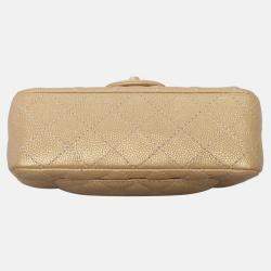 Pre Owned Chanel Rectangle Flap Mini Iridescent Gold Caviar Classic Bag
