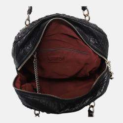 Pre Owned Chanel Astrakhan Black Leather Bowler Bag