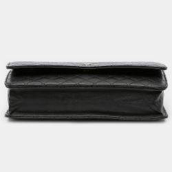 Pre Owned Chanel Black Microquilted Lambskin Wallet On Chain
