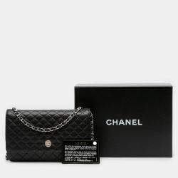Pre Owned Chanel Black Microquilted Lambskin Wallet On Chain