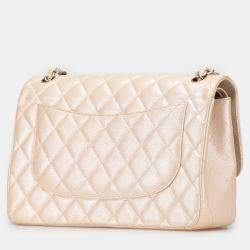 Pre Owned Chanel Gold Jumbo Classic Iridescent Caviar Double Flap