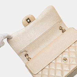 Pre Owned Chanel Gold Jumbo Classic Iridescent Caviar Double Flap