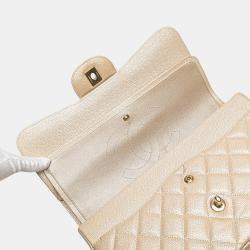 Pre Owned Chanel Gold Jumbo Classic Iridescent Caviar Double Flap