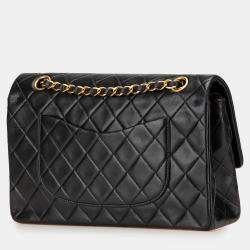 Pre Owned Chanel Black Medium Classic Lambskin Double Flap