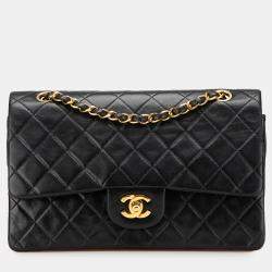 Pre Owned Chanel Black Medium Classic Lambskin Double Flap