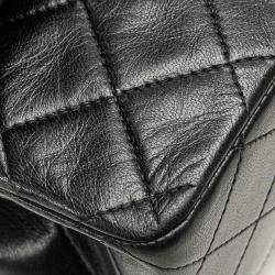 Pre Owned Chanel Black Medium Classic Lambskin Double Flap