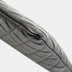 Pre Owned Chanel Black/White Large Quilted Lambskin Camellia O Case Clutch