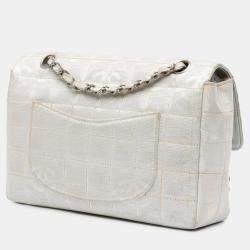 Pre Owned Chanel Silver New Travel Line Medium Metallic Nylon Single Flap