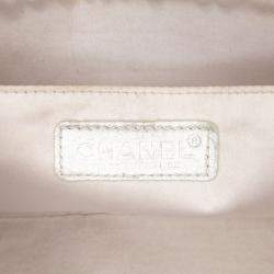 Pre Owned Chanel Silver New Travel Line Medium Metallic Nylon Single Flap