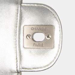 Pre Owned Chanel Silver New Travel Line Medium Metallic Nylon Single Flap