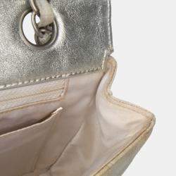 Pre Owned Chanel Silver New Travel Line Medium Metallic Nylon Single Flap
