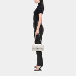 Pre Owned Chanel Silver New Travel Line Medium Metallic Nylon Single Flap