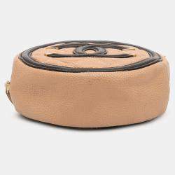 Pre Owned Chanel Beige Black Caviar CC Filigree Round Crossbody Bag