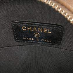 Pre Owned Chanel Beige Black Caviar CC Filigree Round Crossbody Bag