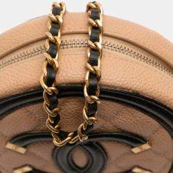 Pre Owned Chanel Beige Black Caviar CC Filigree Round Crossbody Bag