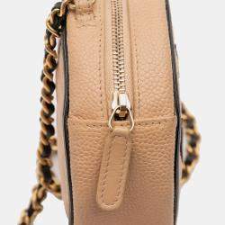 Pre Owned Chanel Beige Black Caviar CC Filigree Round Crossbody Bag