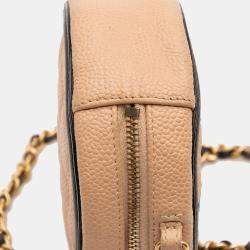 Pre Owned Chanel Beige Black Caviar CC Filigree Round Crossbody Bag