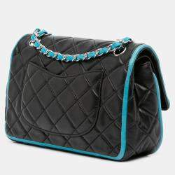 Pre Owned Chanel Black Blue Medium Classic Bicolor Quilted Lambskin Double Flap