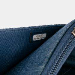 Pre Owned Chanel Blue Quilted Denim Camellia Wallet On Chain Denim