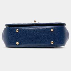 Pre Owned Chanel Navy Blue Small Quilted Caviar Carry Around Flap
