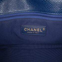 Pre Owned Chanel Navy Blue Small Quilted Caviar Carry Around Flap