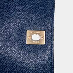 Pre Owned Chanel Navy Blue Small Quilted Caviar Carry Around Flap