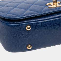 Pre Owned Chanel Navy Blue Small Quilted Caviar Carry Around Flap